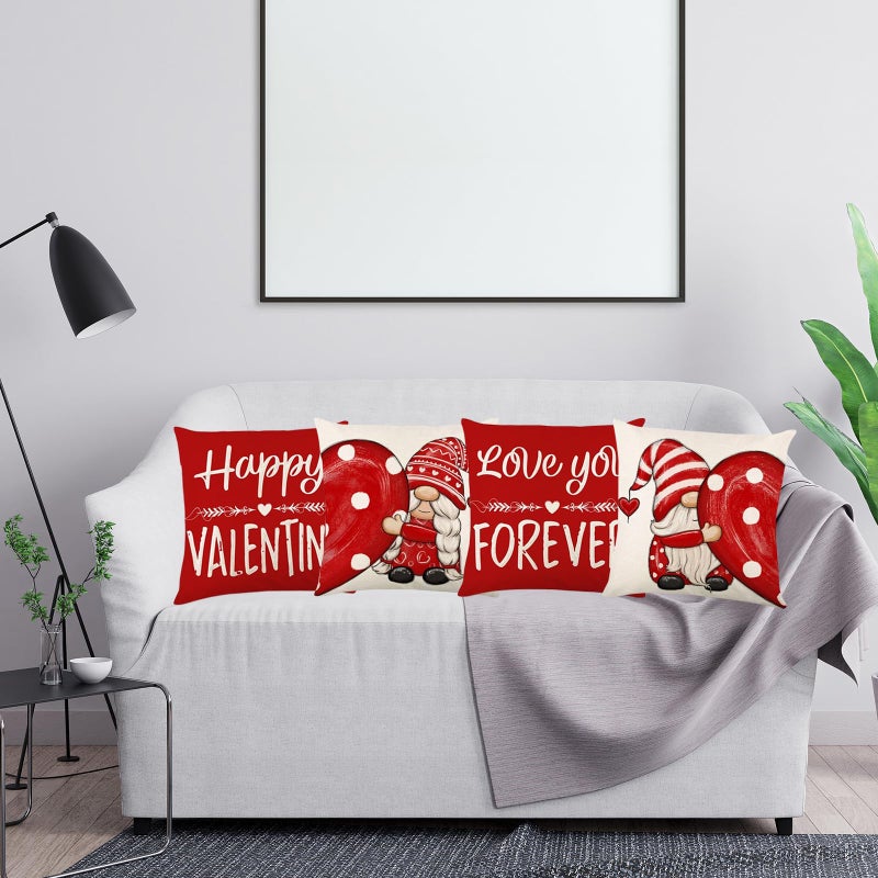 RUIZHUO Valentines Day Pillow Covers 18x18 Set of 4 Love Heart Valentines Day Decor Throw Pillows Decorative Cushion Cases for Sofa Couch Valentine Decorations For Valentine Day Wedding Couch Sofa Decor - Image 5