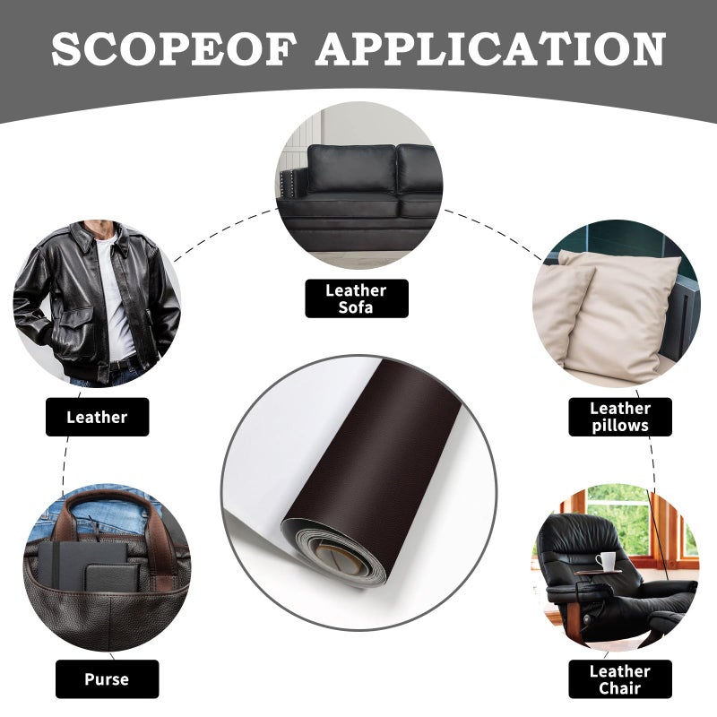 BSZHTECH Leather Repair Tape Self-Adhesive Leather Repair Patch for Couch Furniture Sofas Car Seats Advanced PU Vinyl Leather Repair Kit (Dark Brown, 3.9X79 inch) - Image 4