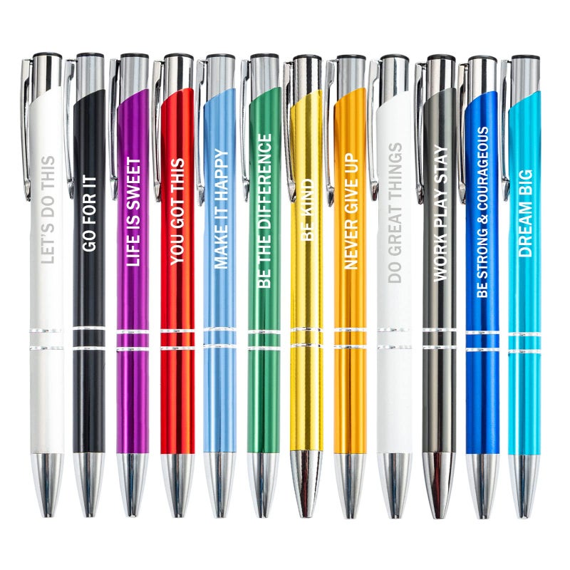 PASISIBICK 12 Pieces Inspirational Motivational Quote Ballpoint Pens Gifts Encouraging Metal Writing Pen for Students Coworkers Teacher Bosses, 12 Colors - Image 4