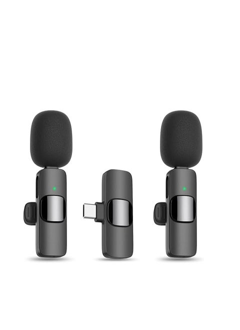 ميكروفون لافالير لاسلكي لسلسلة  وايباد واندرويد وميكروفون USB-C بجودة صوت واضحة للغاية للتسجيل والبث المباشر ويوتيوب وفيسبوك وتيك توك (عبوتان USB C)