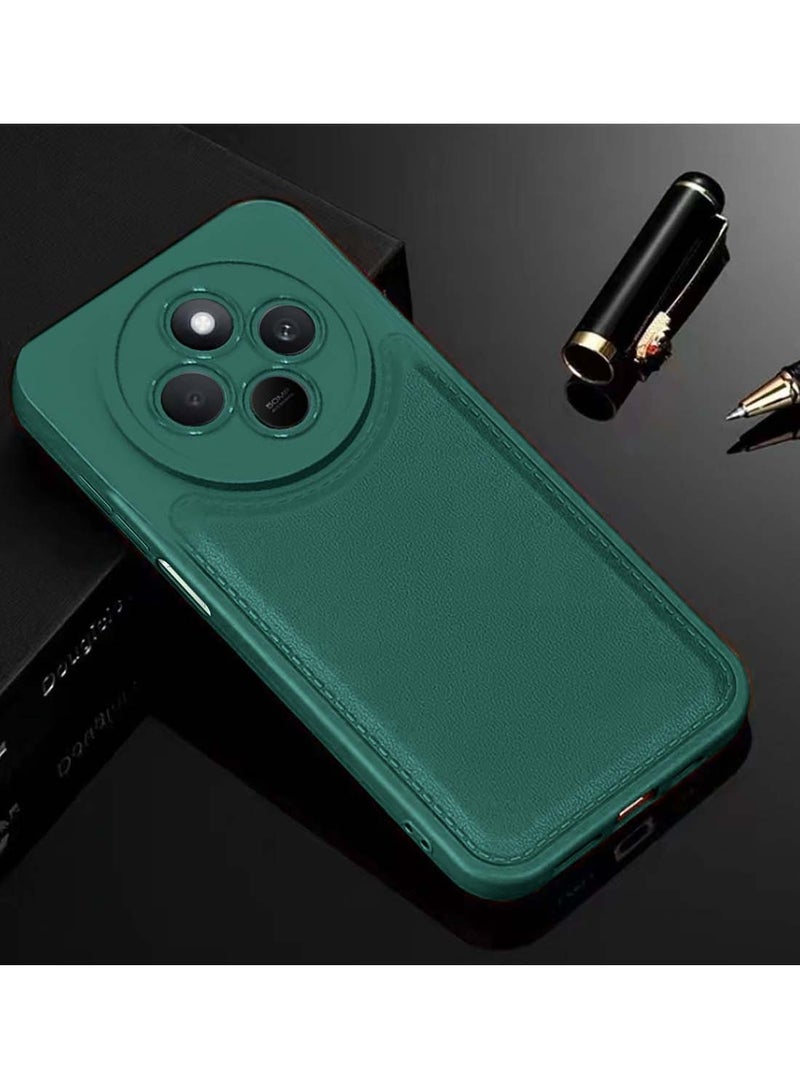 Wtech Xiaomi Redmi 14C 4G 2024  / Xiaomi Redmi 14R 5G 2024 / Xiaomi Redmi A4 5G 2024 Liquid Silicone Stiching Texture Case Cover - Dark Green - Image 2