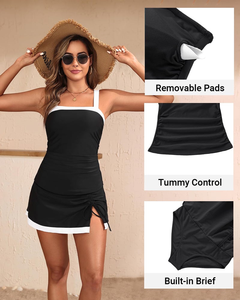 Tempt Me Women Black and White Tankini Swimsuits with Skirt - Two Piece Swimsuit Tummy Control Bathing Suits 2025 Swimwear XL - Image 4