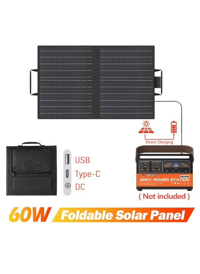 VANPA Solar Panel 60W DC Type-C USB Portable Output, Waterproof IP67 Foldable Solar Charger For Mobile Phone Laptop Outdoor Camping  - Image 2