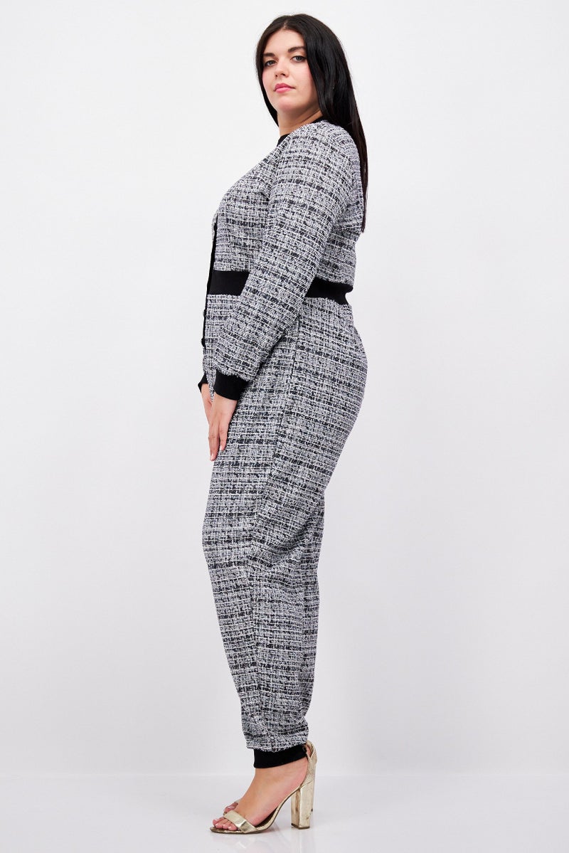 Nina Parker Women Plus Size Textured Long Sleeve Jumpsuit, Black  - Image 4