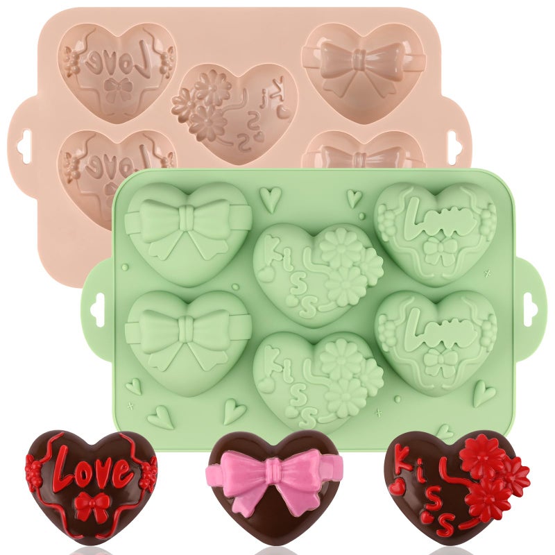 Actvty Heart Shaped Silicone Mold, 2Pcs 6 Holes Heart Molds for Chocolate Muffins Cake Jelly Pudding Handmade Soap Bath Bombs Making - Image 1