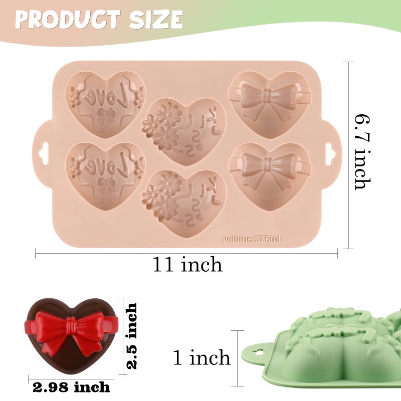 Actvty Heart Shaped Silicone Mold, 2Pcs 6 Holes Heart Molds for Chocolate Muffins Cake Jelly Pudding Handmade Soap Bath Bombs Making - Image 3