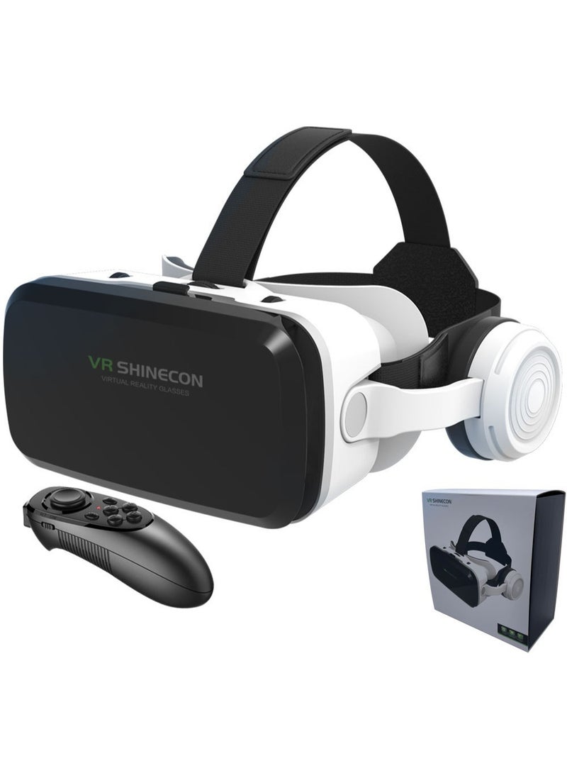 في آر شينيكون سماعة رأس واقع افتراضي لاسلكية بتقنية بلوتوث للهواتف الذكية مع وحدة تحكم، زاوية عرض فائقة الاتساع 120°، تركيز وعرض العين قابل للتعديل، عدسة بصرية غير كروية، للهواتف الذكية من 4.7 إلى 7.0 بوصة - Image 1