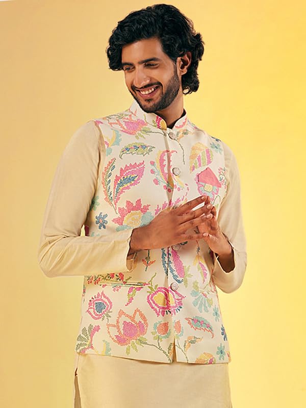 KISAH Nehru Jacket for Men – Printed Cotton Blend Modi Jacket | Ethnic & Formal Waist Coat for Weddings, Parties & Office Wear - Image 5