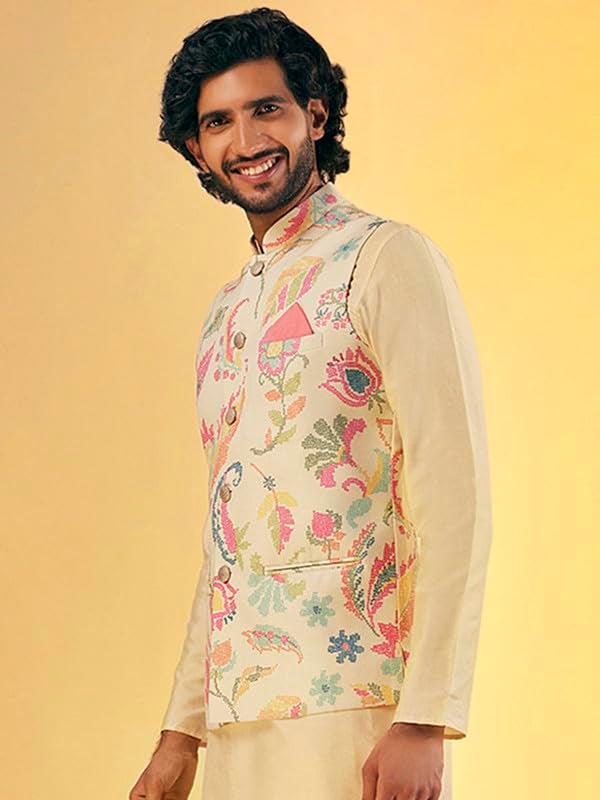 KISAH Nehru Jacket for Men – Printed Cotton Blend Modi Jacket | Ethnic & Formal Waist Coat for Weddings, Parties & Office Wear - Image 3