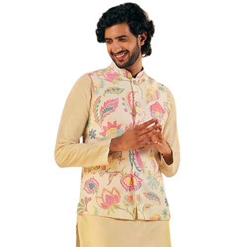 KISAH Nehru Jacket for Men – Printed Cotton Blend Modi Jacket | Ethnic & Formal Waist Coat for Weddings, Parties & Office Wear - Image 1