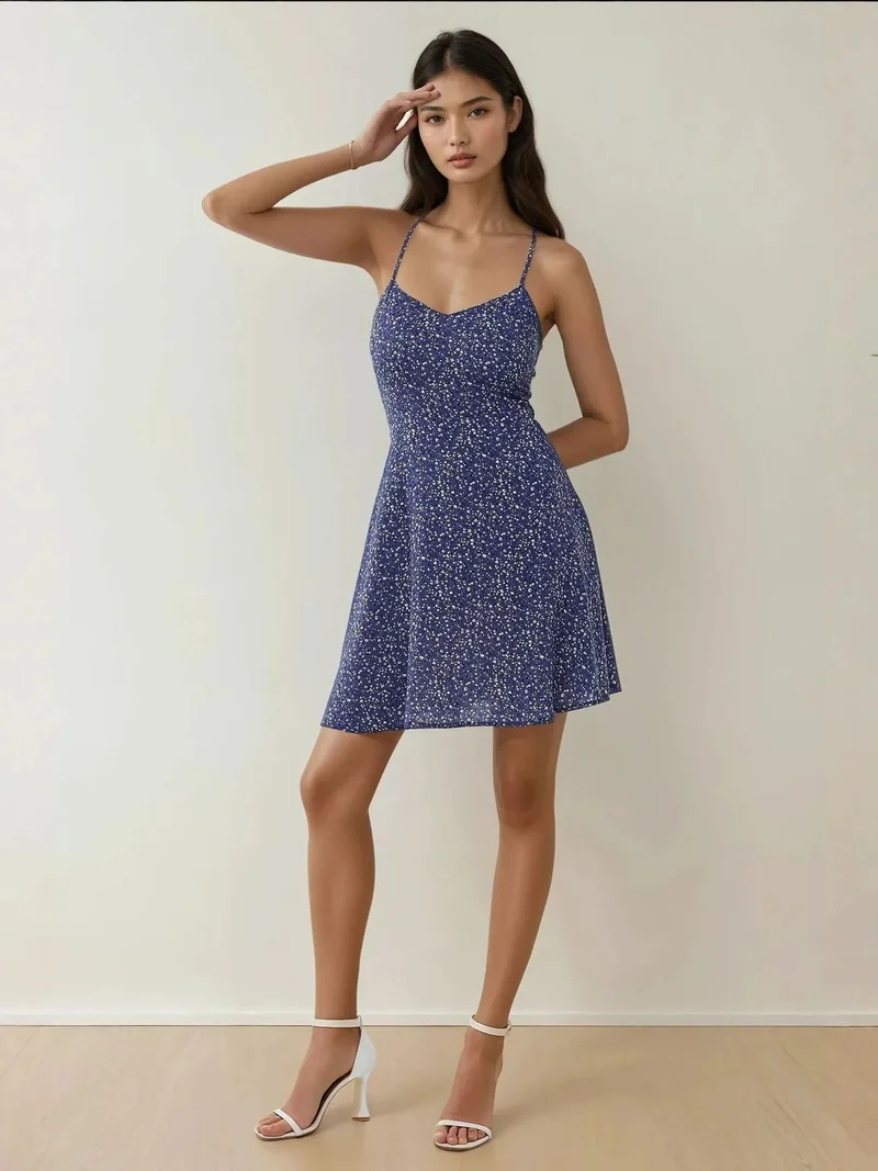 زوبعة فستان قصير بنقشة الزهور