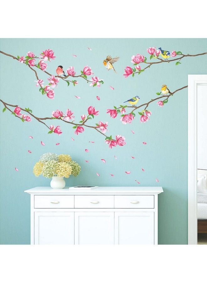 Decowall Sg2117 Pink Blossom Flower Wall Stickers Birds Magnolia Brunch Decals Removable For Nursery Bedroom Living Room Art Home Decor Mural Decoration - Image 4