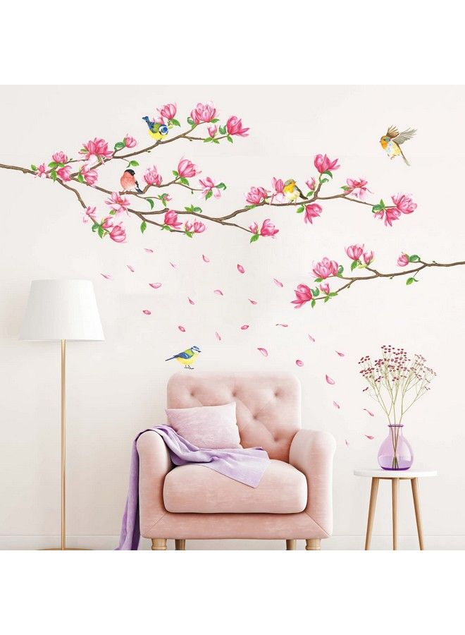 Decowall Sg2117 Pink Blossom Flower Wall Stickers Birds Magnolia Brunch Decals Removable For Nursery Bedroom Living Room Art Home Decor Mural Decoration - Image 2