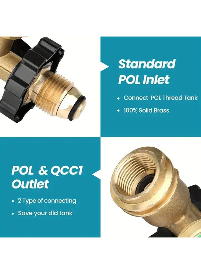 محول أسطوانة البروبان الأصفر يحول صمام أسطوانة الغاز البترولي المسال إلى نوع QCC1 النوع 1 مع مقياس لإكسسوارات المطبخ - Image 5