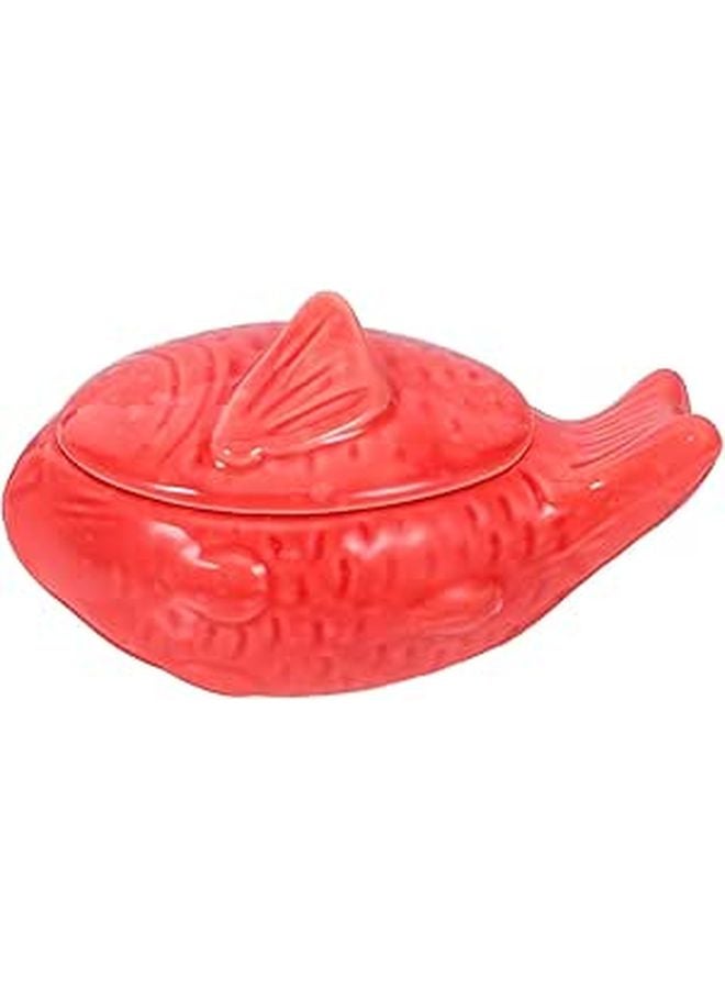 Japanese Ceramic Fish Shaped Sauce Bowl Lid Soy Sauce Wasabi Chili Oil Container Dishwasher Safe Red - Image 1