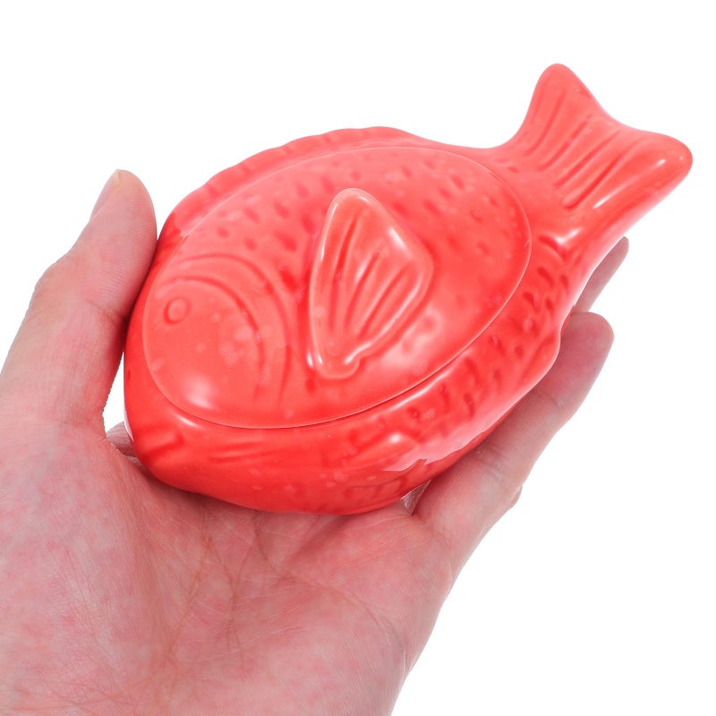 Japanese Ceramic Fish Shaped Sauce Bowl Lid Soy Sauce Wasabi Chili Oil Container Dishwasher Safe Red - Image 5