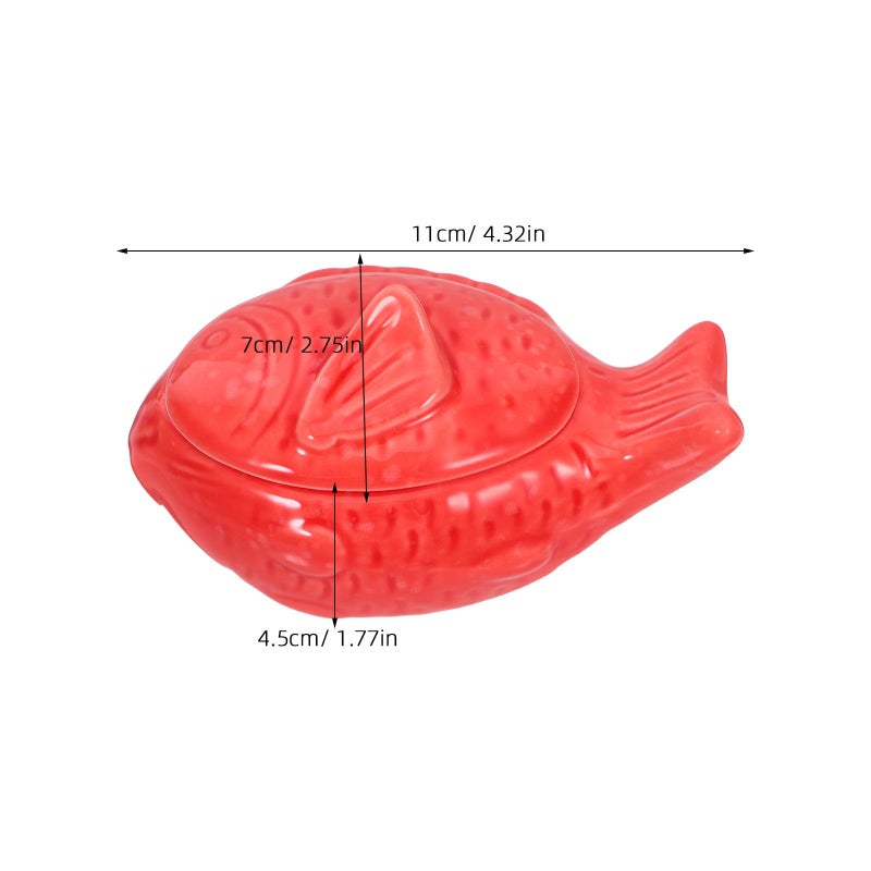 Japanese Ceramic Fish Shaped Sauce Bowl Lid Soy Sauce Wasabi Chili Oil Container Dishwasher Safe Red - Image 3