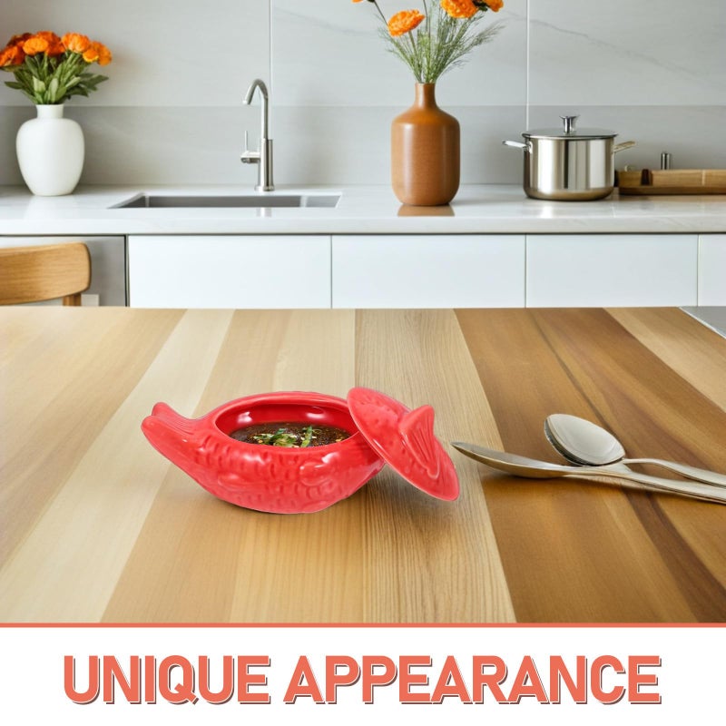 Japanese Ceramic Fish Shaped Sauce Bowl Lid Soy Sauce Wasabi Chili Oil Container Dishwasher Safe Red - Image 4