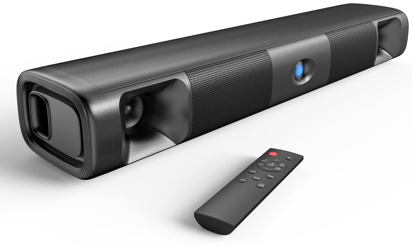 Saiyin Sound Bar for Smart TV, 60W Bluetooth 5.3 Soundbar with Dual Bass Drivers&Clear Voice, Virtual Surround Sound System with TV-ARC/Optical/AUX for TV/PC/Gaming/Projectors, 17 inch, Wall Mountable