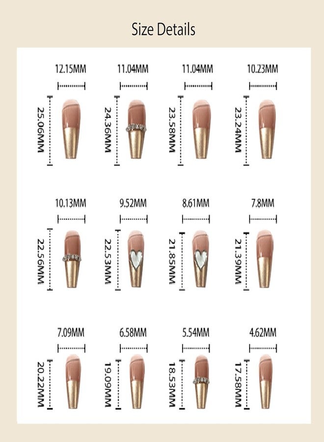 BLISS START Gold Press on Nails Tips Heart Coffin Fake Nails Full Cover For Girl & Women,Artificial Nail Extensions with Nail Glue Stickers,Lightweight & Long Lasting - (24 Pcs) 1 Box. - Image 5