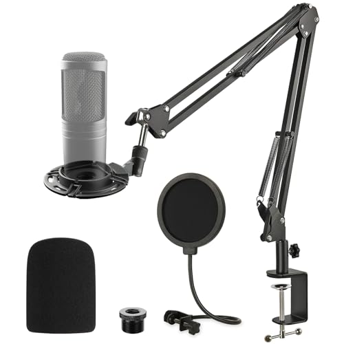 Frgyee Audio Technica AT2020 Mic Stand, AT2020 Mic Boom Arm Suspension Scissor Stand with Shock Mount, Pop Filter, Upgraded Heavy Duty Clamp for AT2020 AT2020USB+ AT2035 Condenser Studio Mic - Image 1