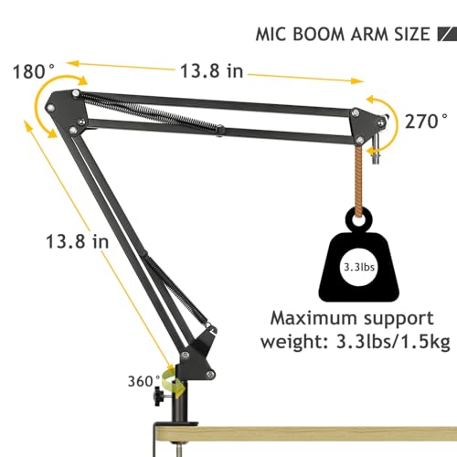 Frgyee Audio Technica AT2020 Mic Stand, AT2020 Mic Boom Arm Suspension Scissor Stand with Shock Mount, Pop Filter, Upgraded Heavy Duty Clamp for AT2020 AT2020USB+ AT2035 Condenser Studio Mic - Image 5