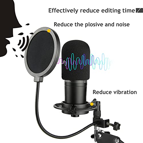 Frgyee Audio Technica AT2020 Mic Stand, AT2020 Mic Boom Arm Suspension Scissor Stand with Shock Mount, Pop Filter, Upgraded Heavy Duty Clamp for AT2020 AT2020USB+ AT2035 Condenser Studio Mic - Image 2