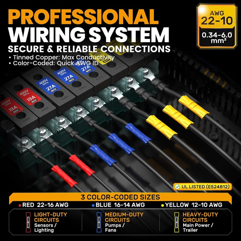 SOMELINE ® Wire Terminal Crimping Tool Kit, 0.34-6mm² Ratchet Crimping Pliers with 3 Sizes of Insulated Butt Terminals, Electrical Terminal Assortment Kit - Image 3
