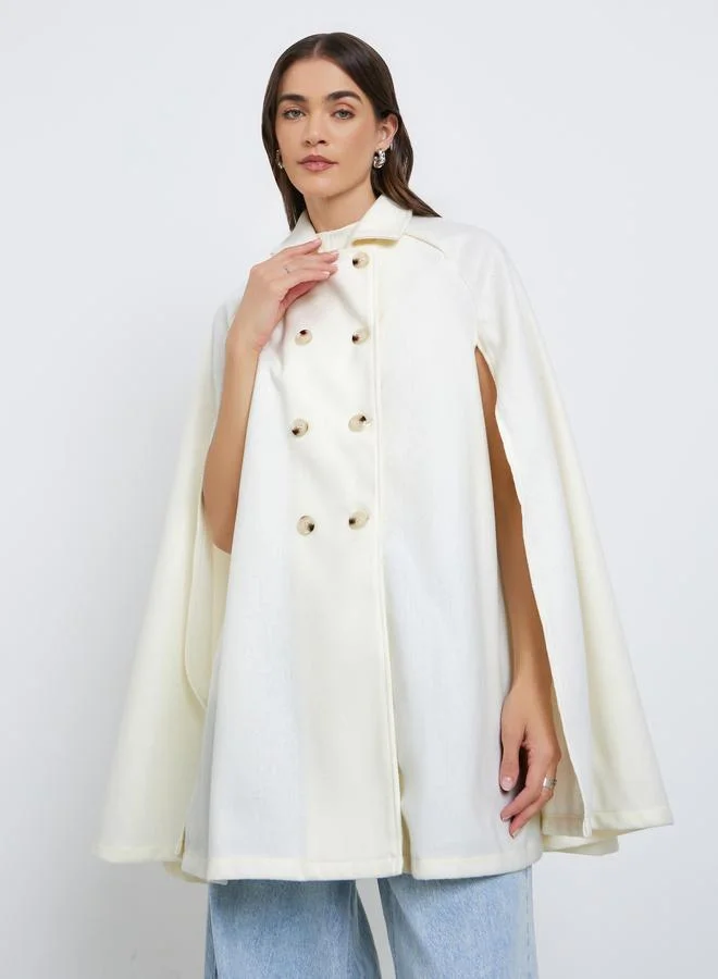 Styli Styli Off-White Longline Double-Breasted Cape Coat