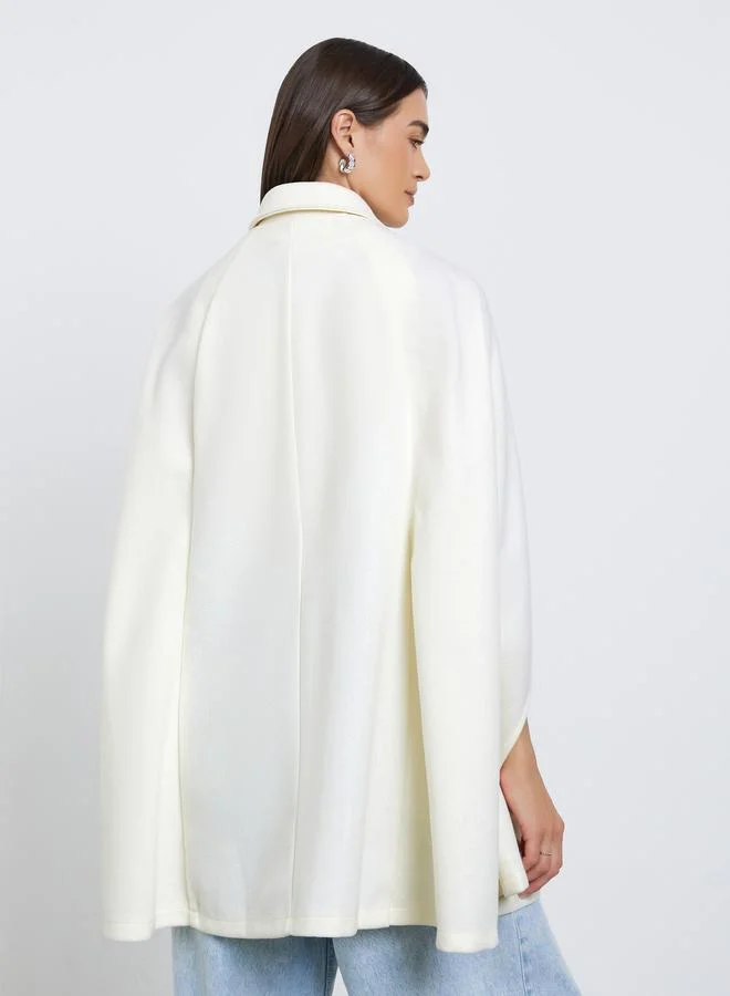 Styli Styli Off-White Longline Double-Breasted Cape Coat