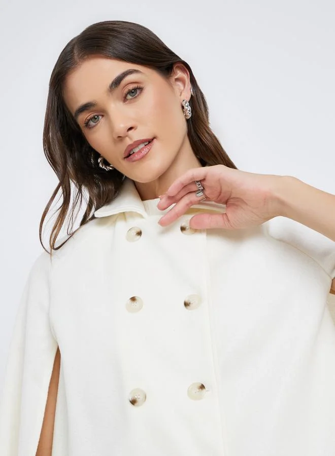 Styli Styli Off-White Longline Double-Breasted Cape Coat