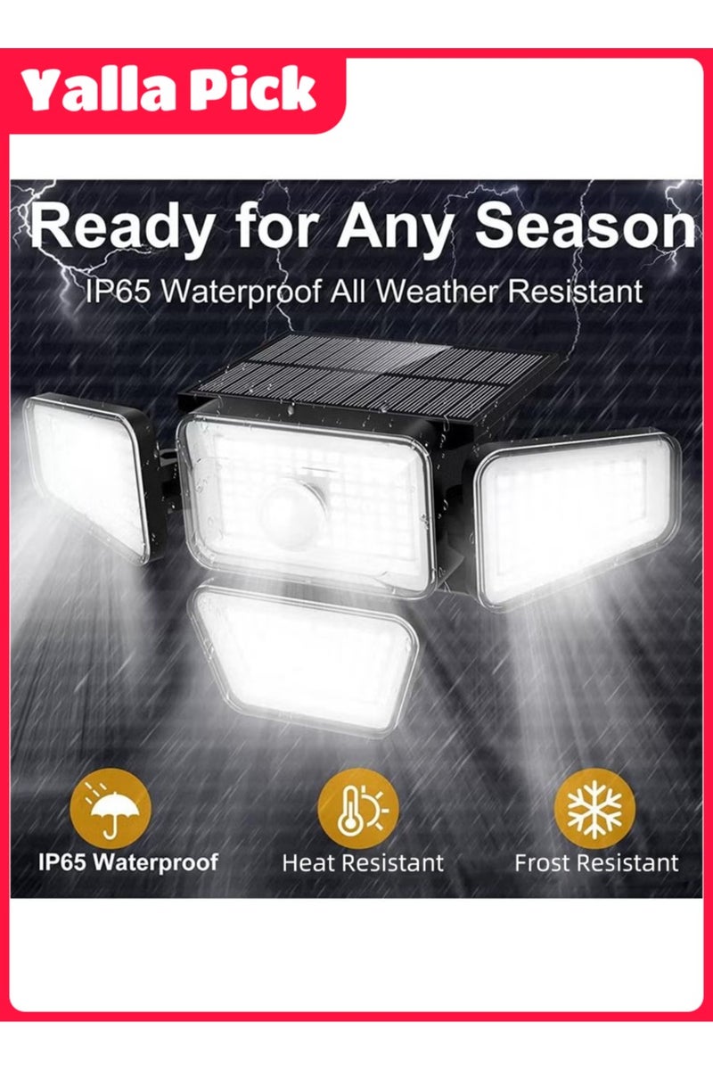 يلا بيك مصابيح شمسية ،  مصباح LED 2800 لومن بمستشعر حركة بالطاقة الشمسية مع جهاز تحكم عن بعد، 4 رؤوس lP65، مصابيح امان شمسية مقاومة للماء لجدار الفناء - Image 4