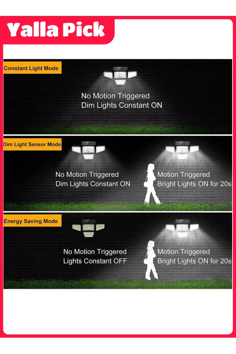 يلا بيك مصابيح شمسية ،  مصباح LED 2800 لومن بمستشعر حركة بالطاقة الشمسية مع جهاز تحكم عن بعد، 4 رؤوس lP65، مصابيح امان شمسية مقاومة للماء لجدار الفناء - Image 5