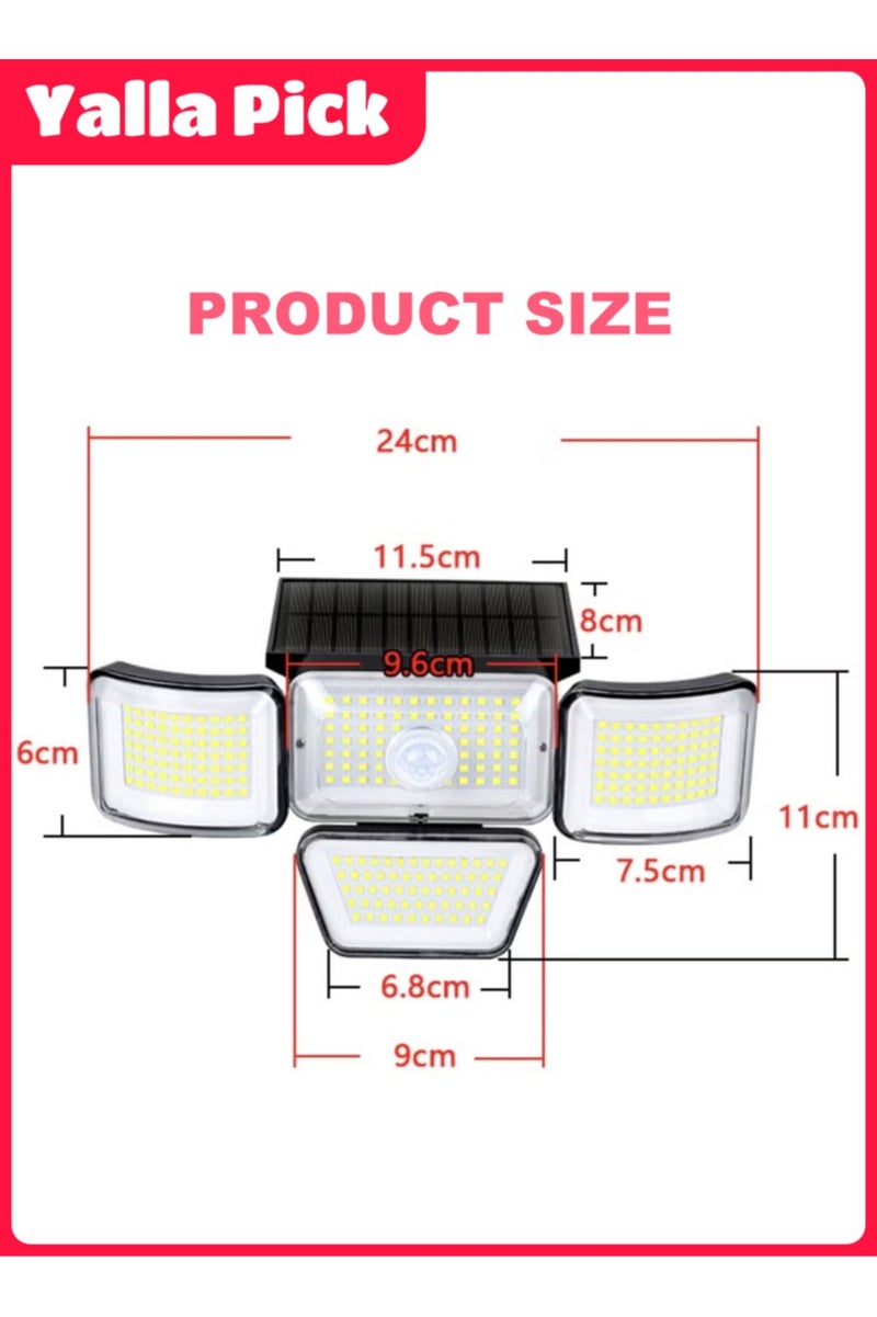 يلا بيك مصابيح شمسية ،  مصباح LED 2800 لومن بمستشعر حركة بالطاقة الشمسية مع جهاز تحكم عن بعد، 4 رؤوس lP65، مصابيح امان شمسية مقاومة للماء لجدار الفناء - Image 2
