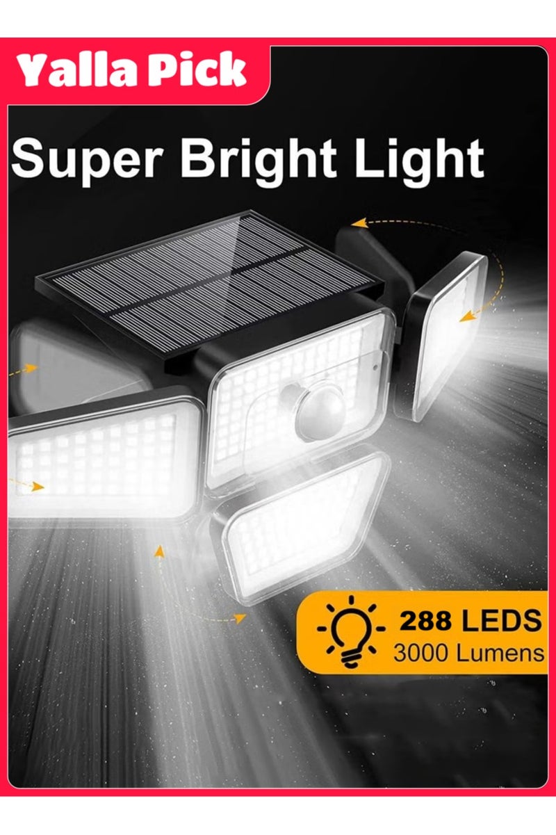 يلا بيك مصابيح شمسية ،  مصباح LED 2800 لومن بمستشعر حركة بالطاقة الشمسية مع جهاز تحكم عن بعد، 4 رؤوس lP65، مصابيح امان شمسية مقاومة للماء لجدار الفناء - Image 3