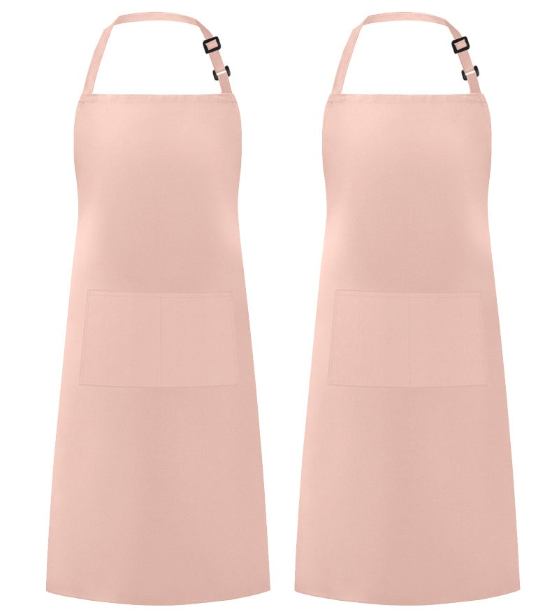 Syntus 2 Pack 100 Cotton Adjustable Bib Apron with 2 Pockets for Women Kitchen Aprons for Cooking Powder Pink
