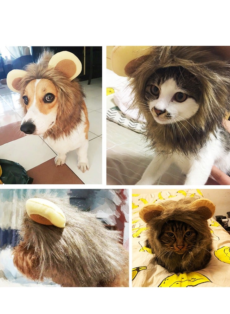 Cute Cat Lion Mane Wig Headgear Costume Hat for Cat & Dog Brown,L - Image 4