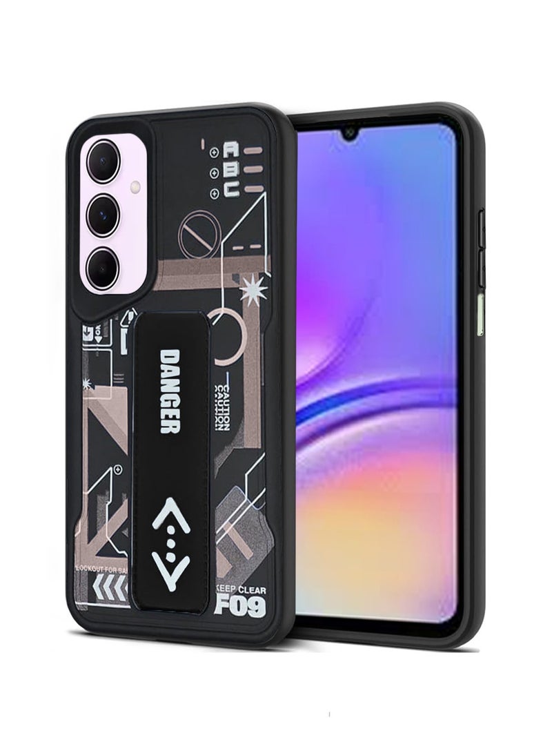 Techie غطاء خلفي سيليكوني للأزياء الجمالية مع مقبض يد مغناطيسي وحامل لهاتف سامسونج جالاكسي A05s - أسود/أسود - Image 1