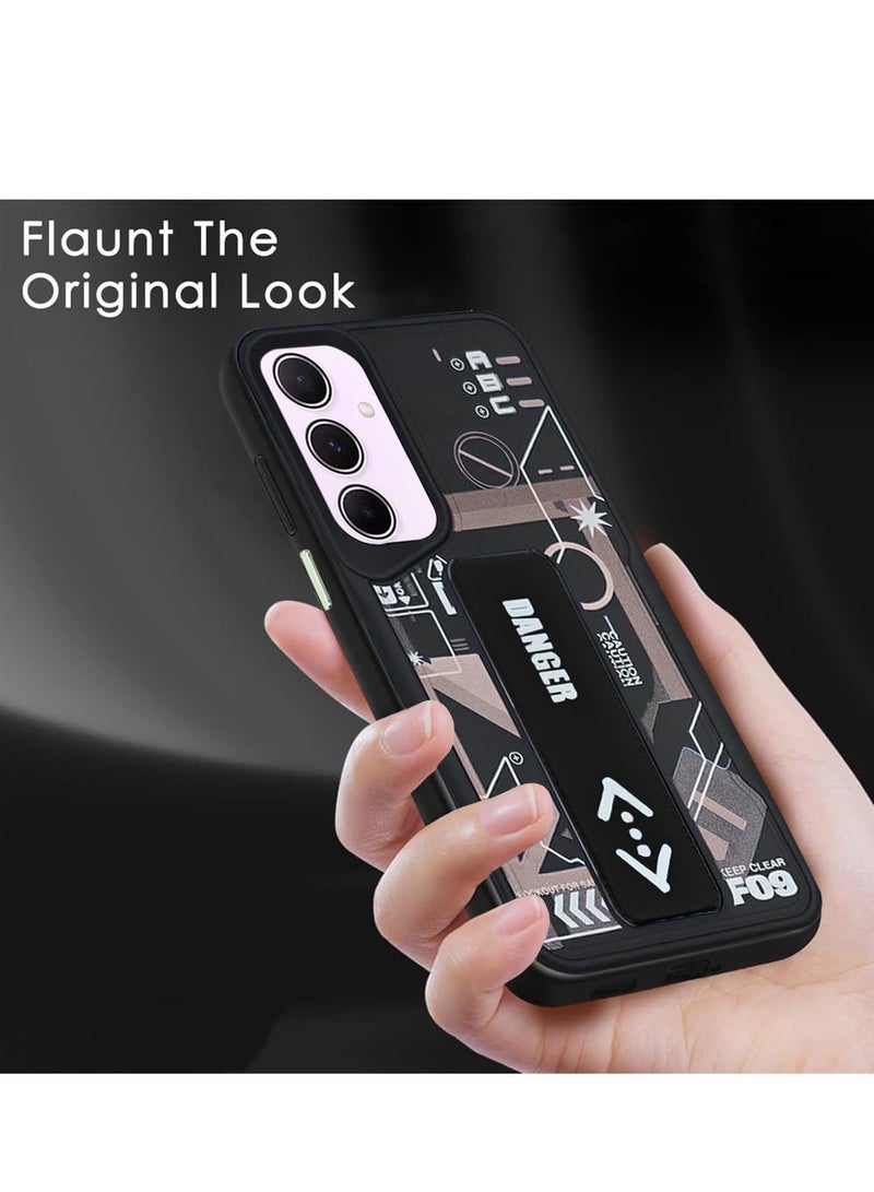 Techie غطاء خلفي سيليكوني للأزياء الجمالية مع مقبض يد مغناطيسي وحامل لهاتف سامسونج جالاكسي A05s - أسود/أسود - Image 3