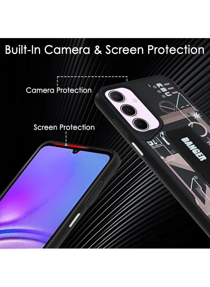 Techie غطاء خلفي سيليكوني للأزياء الجمالية مع مقبض يد مغناطيسي وحامل لهاتف سامسونج جالاكسي A05s - أسود/أسود - Image 5