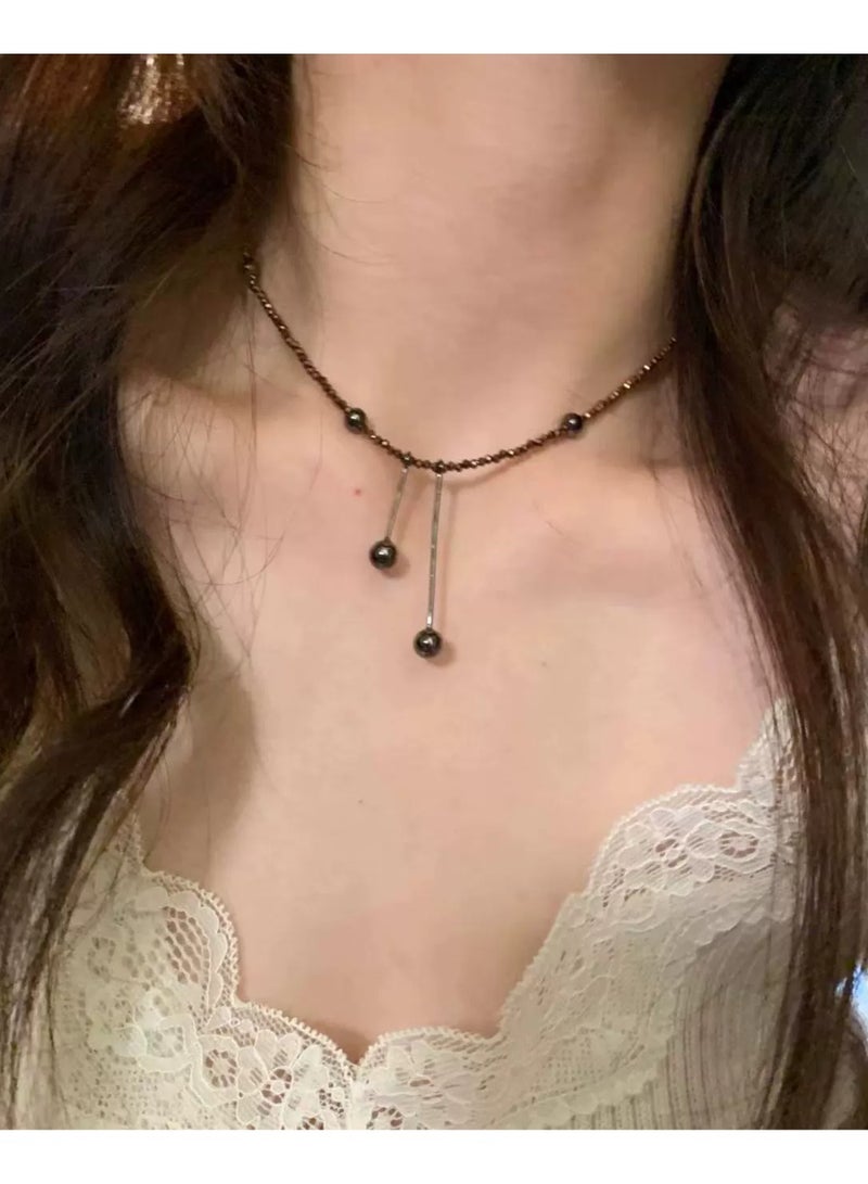 Goolsky قلادة خرز كريستالي بني – طوق بريق بسيط للنساء، مظهر أنيق متعدد الطبقات، مجوهرات بيان رقيقة - Image 1