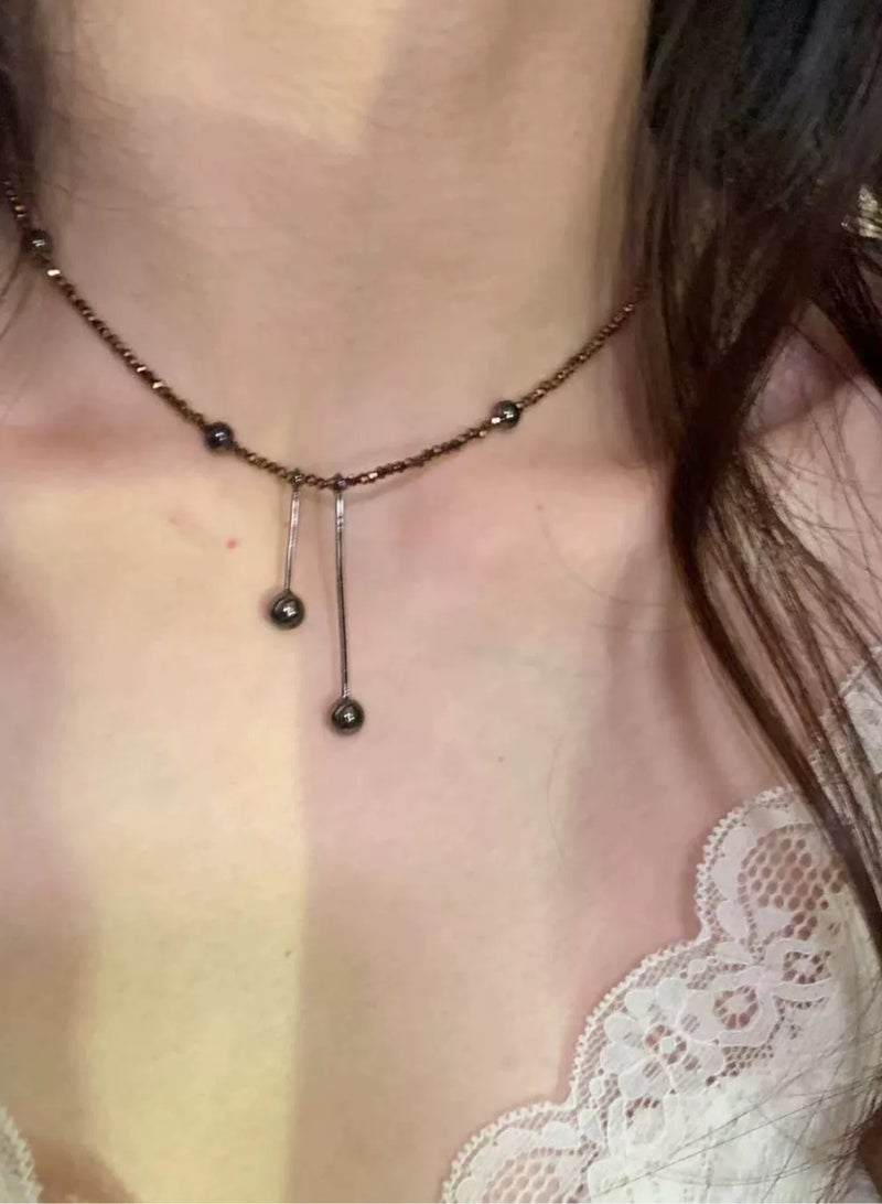 Goolsky قلادة خرز كريستالي بني – طوق بريق بسيط للنساء، مظهر أنيق متعدد الطبقات، مجوهرات بيان رقيقة - Image 2