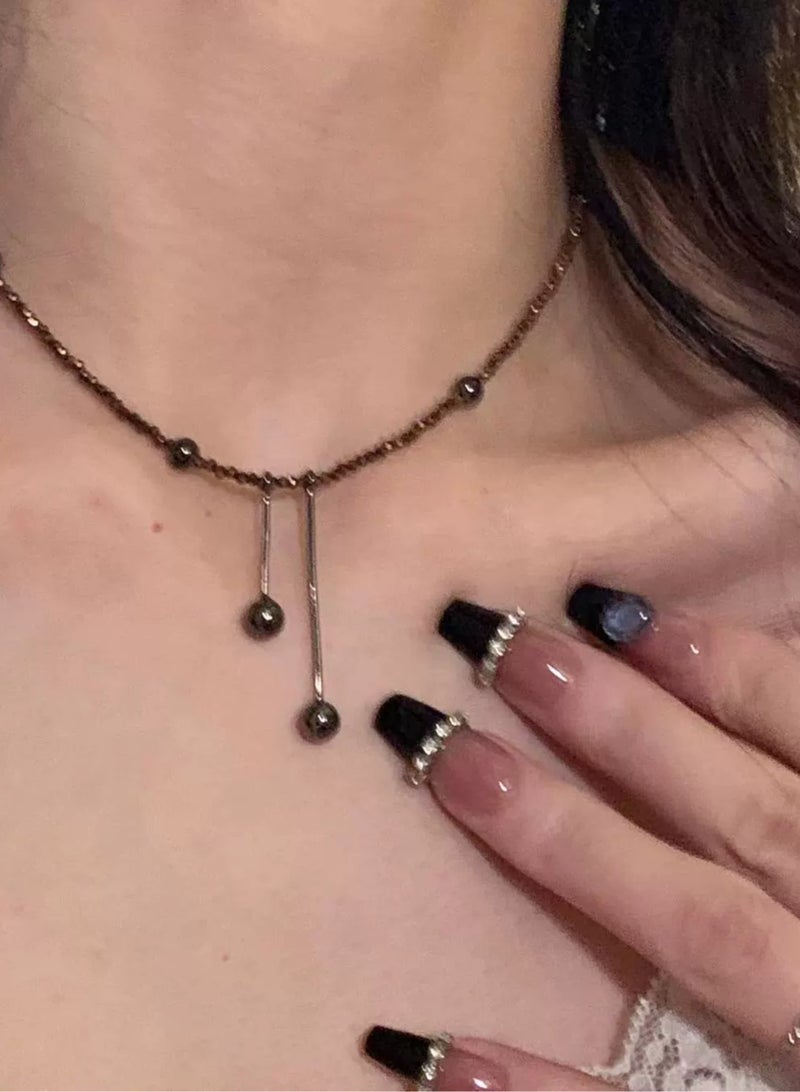 Goolsky قلادة خرز كريستالي بني – طوق بريق بسيط للنساء، مظهر أنيق متعدد الطبقات، مجوهرات بيان رقيقة - Image 4