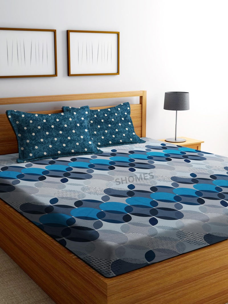 SHOMES 250 TC 100% Glace Cotton Flat Bedsheet for Double/King Size Bed | Floral Design Bed Spread with 2 Pillow Covers | Soft Breathable & Wrinkle Free Bedsheets/Bedcover (90 x 95 Inches | Blue, Grey) - Image 4