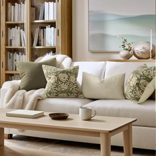 DKwizme Vintage Floral Print Throw Pillow Covers 20x20 Set of 2 Neutral Modern Farmhouse Pillowcase Accent Decorative Cushion Covers Boho Home Decor for Couch Sofa Chair Bed Living Room, Olive Green - Image 5