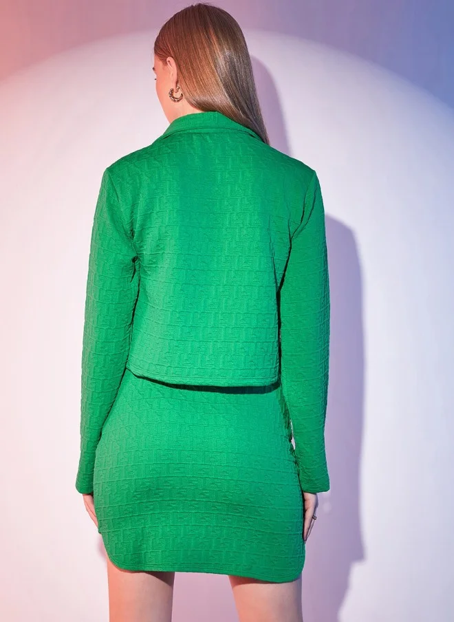 STREET 9 Green Self Design Coat And Skirt Set For Women