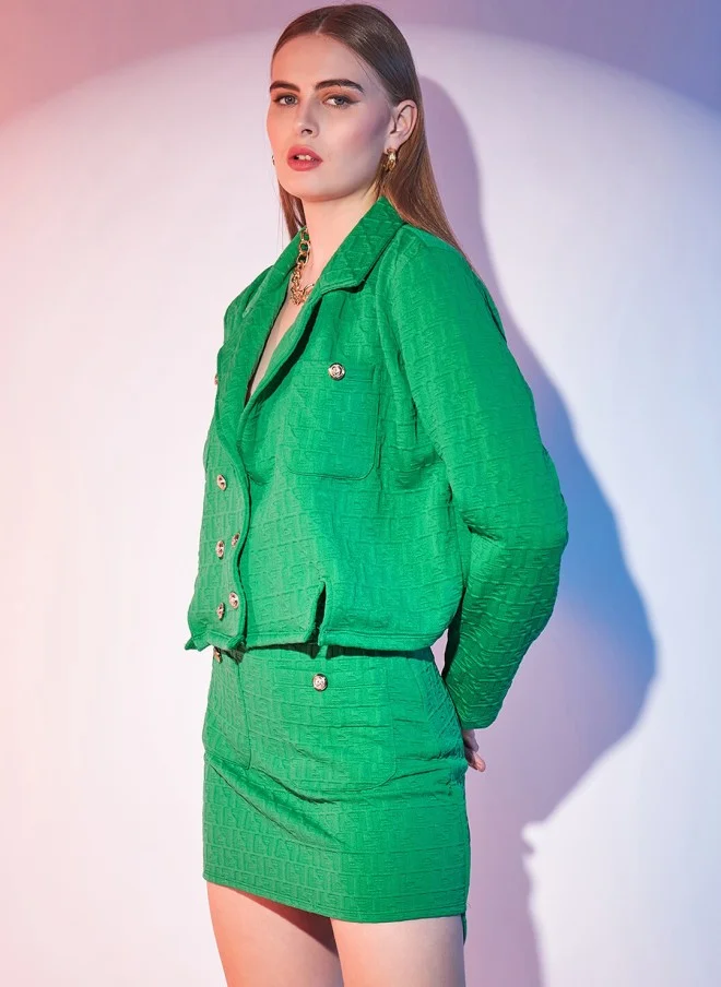 STREET 9 Green Self Design Coat And Skirt Set For Women