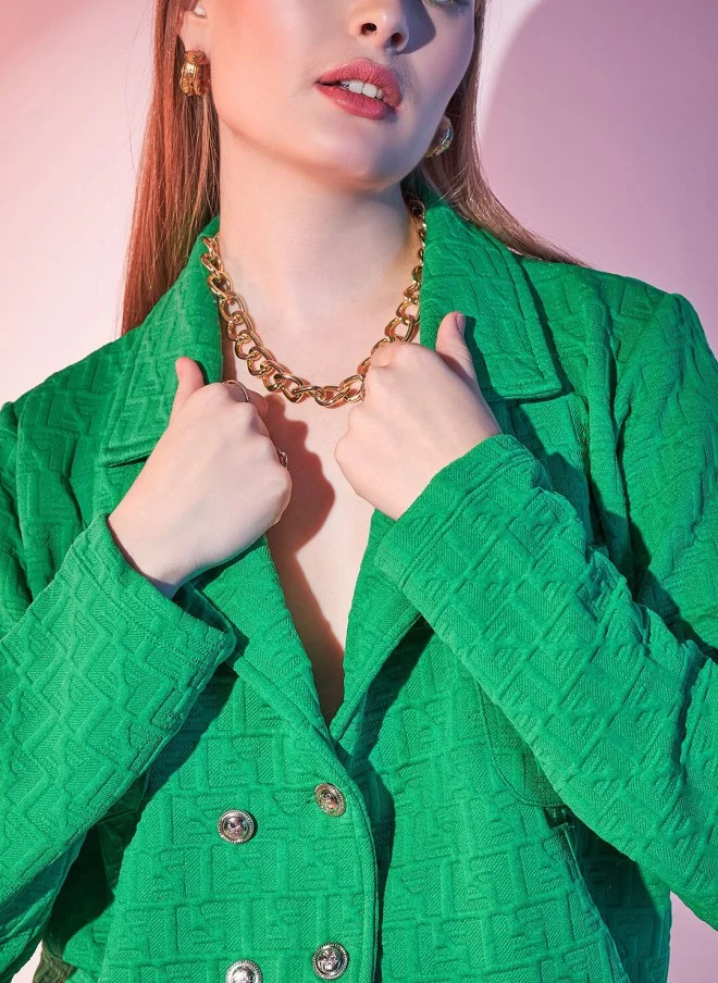 STREET 9 Green Self Design Coat And Skirt Set For Women