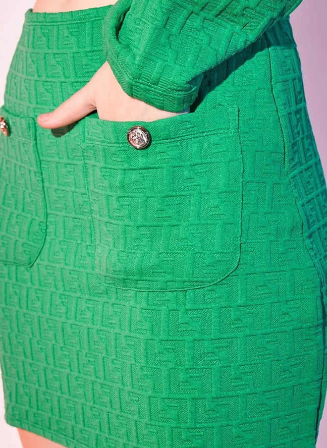 STREET 9 Green Self Design Coat And Skirt Set For Women