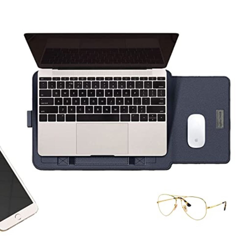 حافظة كمبيوتر محمول مقاس 13 بوصة لجهاز MacBook Air/Pro، حافظة رفيعة ذات وظيفة الوقوف مصنوعة من النايلون الأزرق الداكن مع امتصاص الصدمات وحماية من الخدوش - Image 5